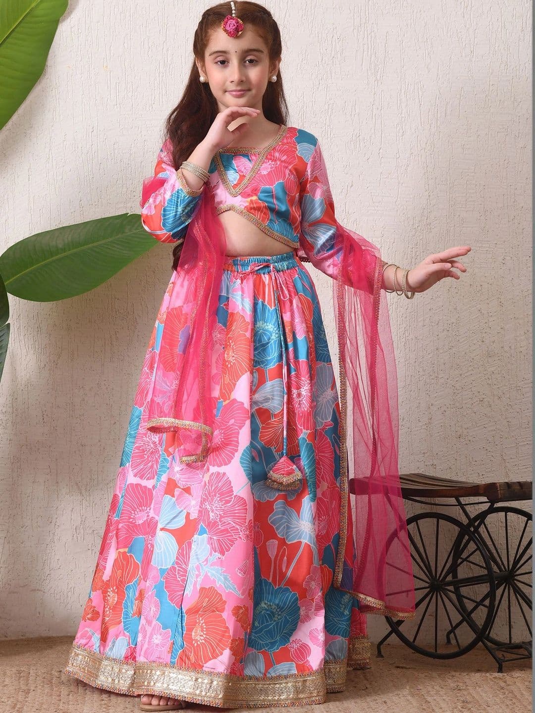 Indi-Loom Couture Girls Printed Ready to Wear Lehenga & Blouse With Dupatta - view 1
