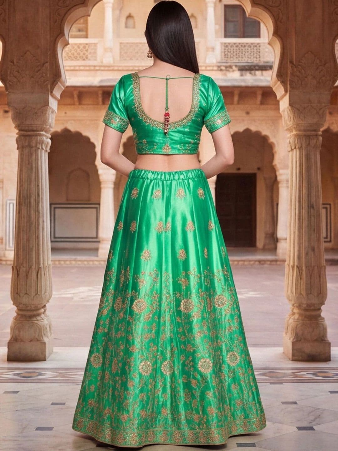 Sangria Embroidered Thread Work Semi-Stitched Lehenga & Unstitched Blouse With Dupatta thumbnail 5
