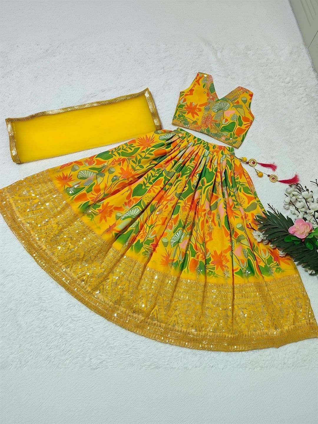 Moda Rapido Girls Printed Sequinned Ready to Wear Lehenga & Blouse With Dupatta thumbnail 4