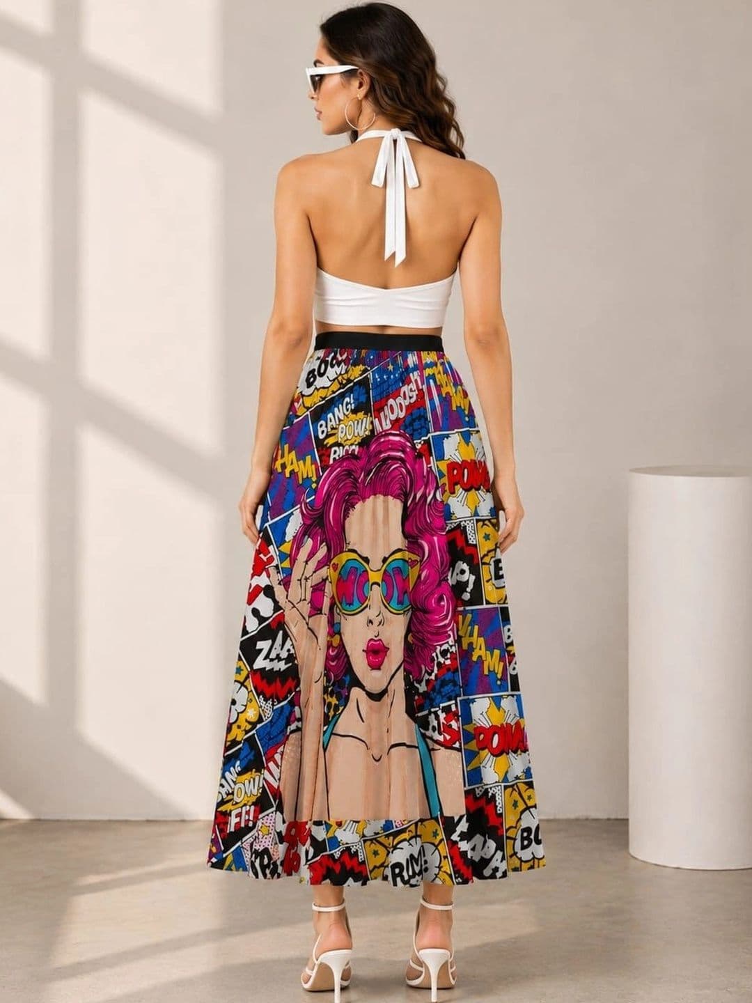 HIGH BUY Women Satin Graphic Graphic Print Others Maxi A-Line Skirt thumbnail 4