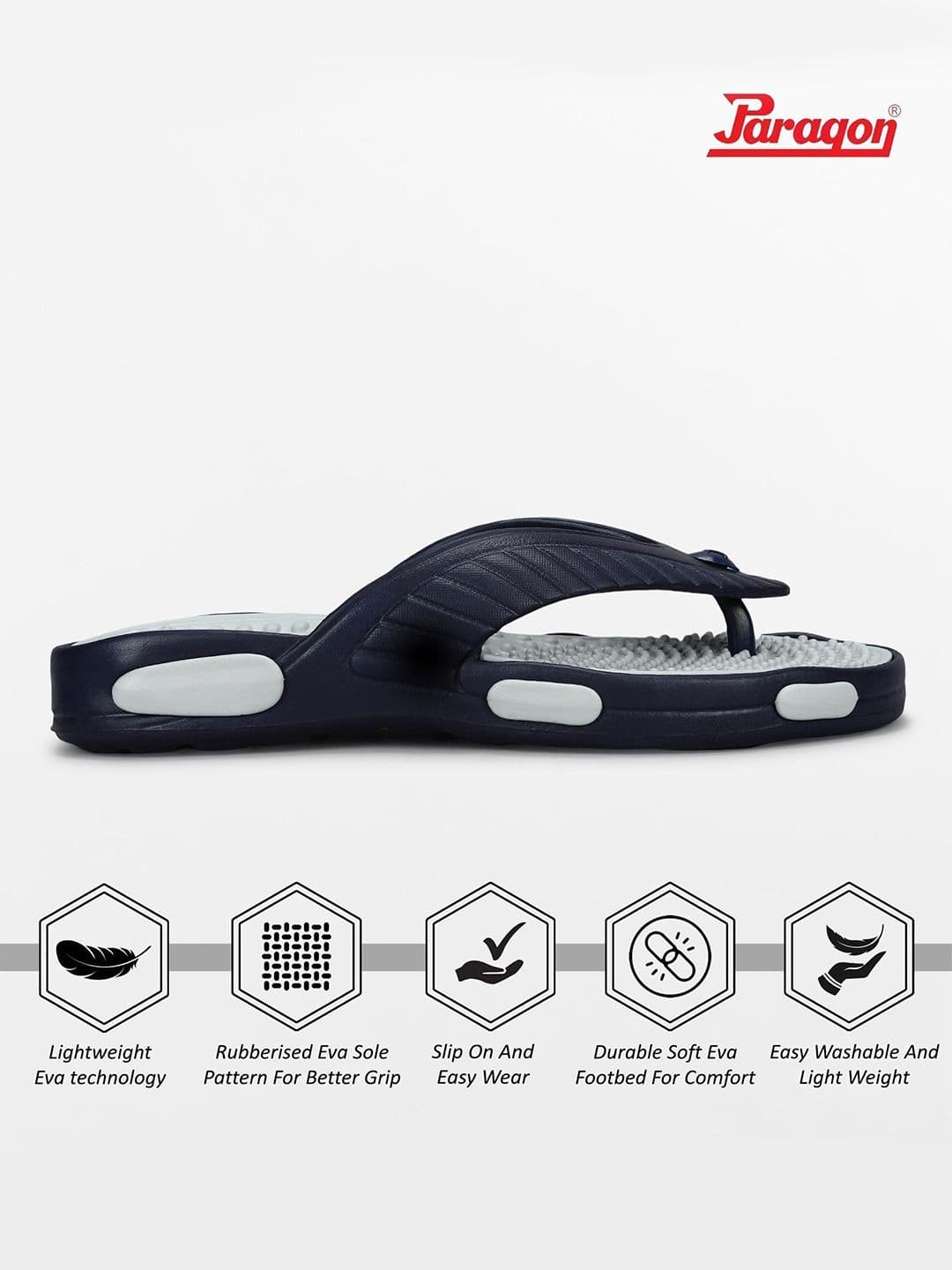 Paragon Men Navy Blue & Grey Thong Flip-Flops thumbnail 3