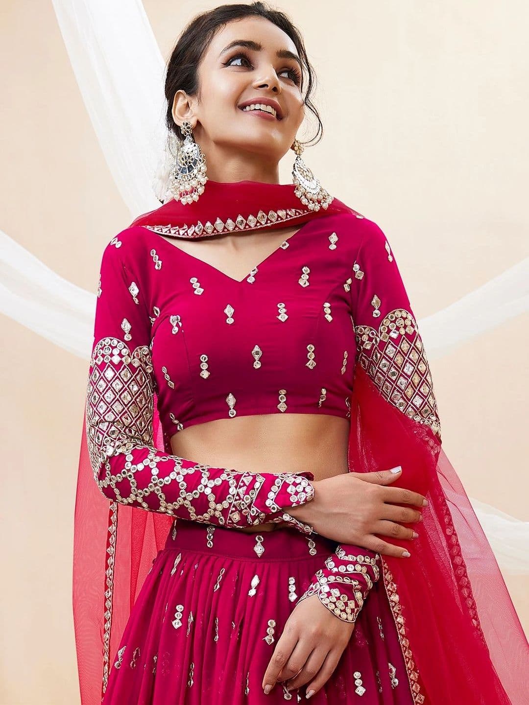 Zeel Clothing Embellished Mirror Work Semi-Stitched Lehenga & Unstitched Blouse With Dupatta thumbnail 5