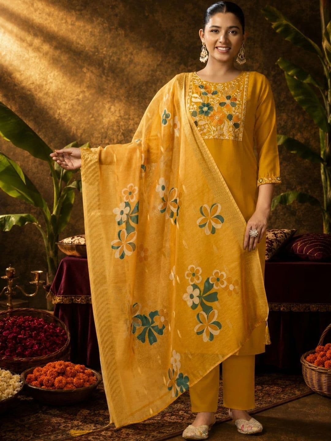 PAUSE Women Floral Embroidered Regular Thread Work Kurta with Trousers & With Dupatta thumbnail 7