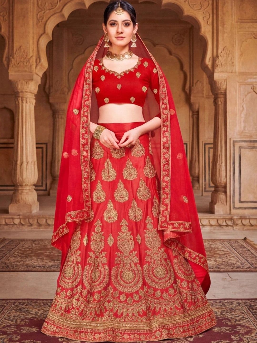 Sangria Embroidered Semi-Stitched Lehenga & Unstitched Blouse With Dupatta thumbnail 7