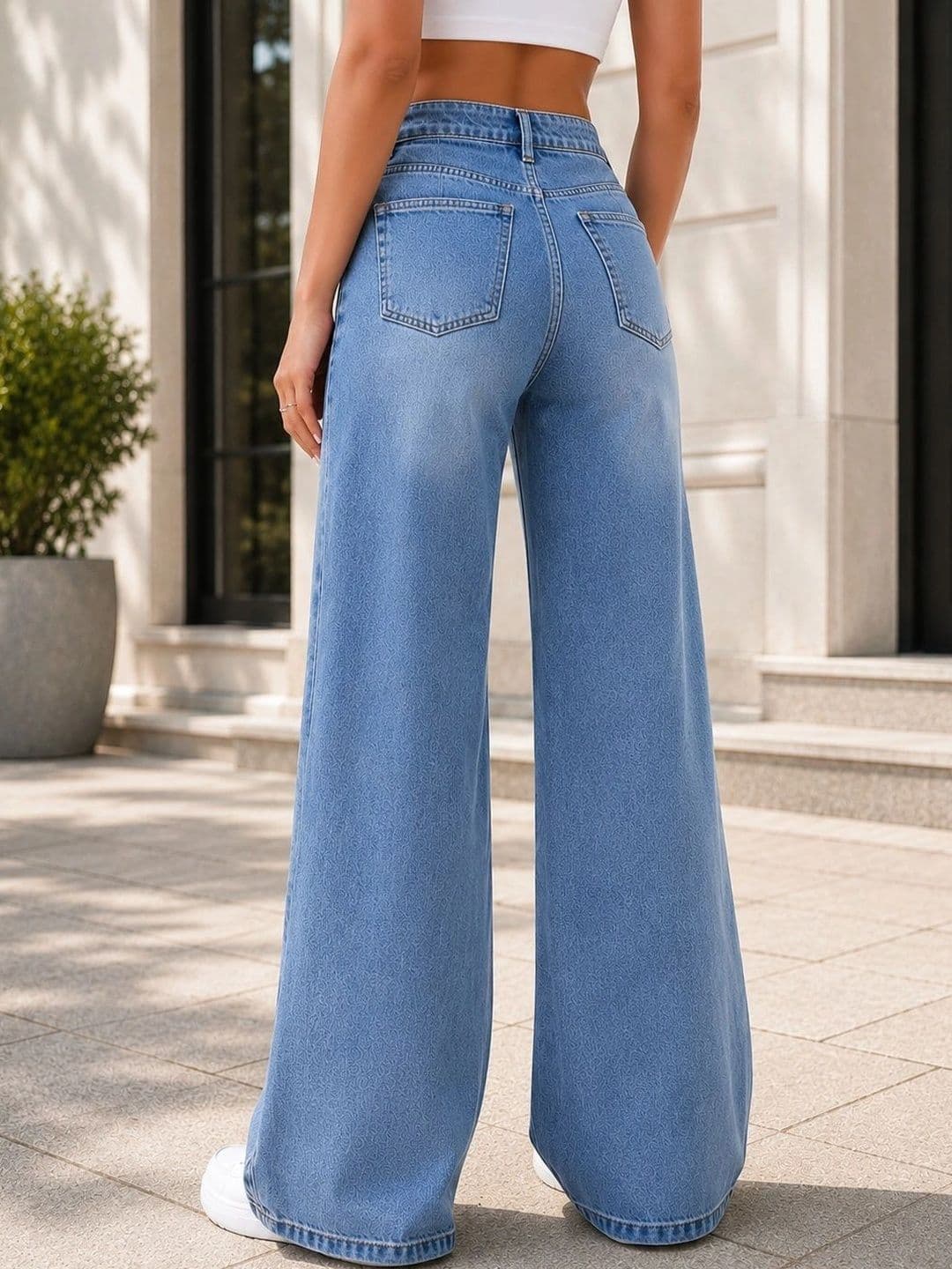 ADBUCKS Women Wide Leg High-Rise Light Fade Stretchable Jeans thumbnail 3