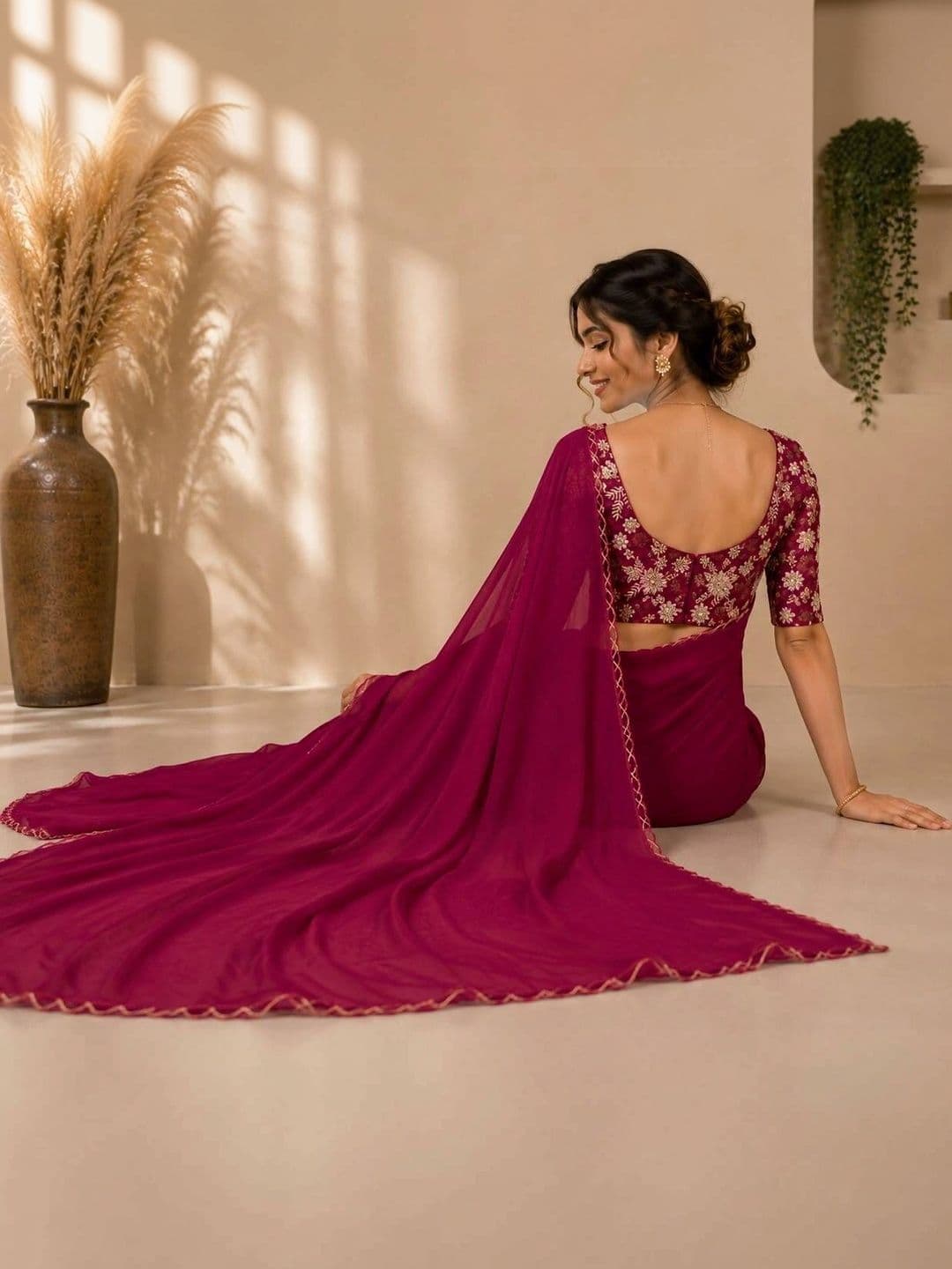Saanvi Floral Embroidered Poly Georgette Saree thumbnail 2
