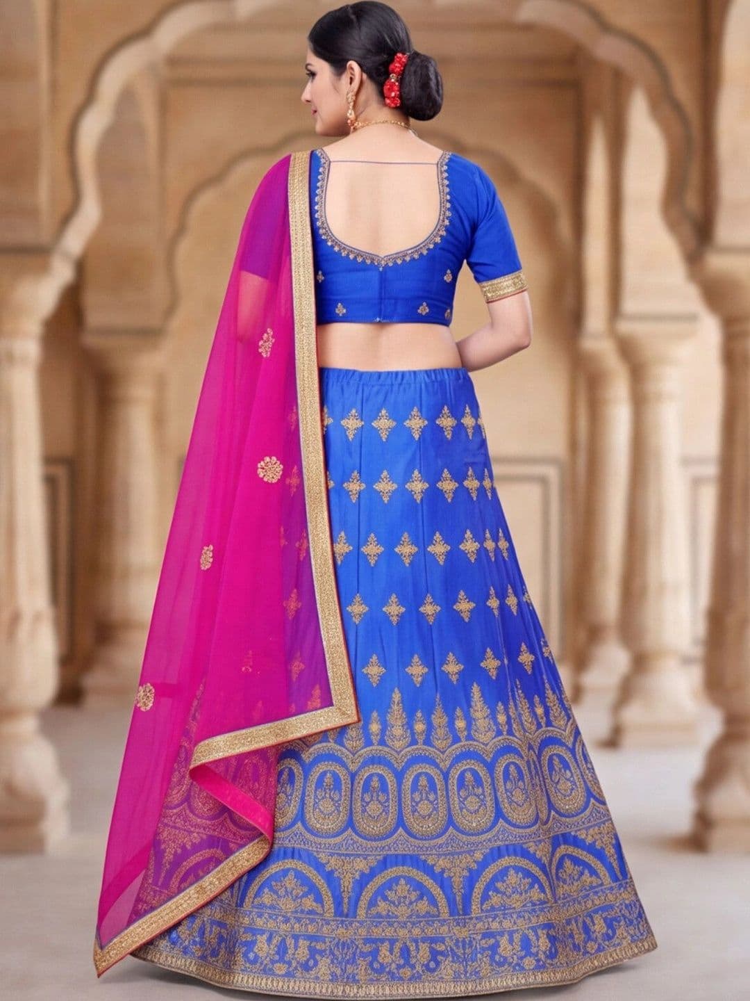 Sangria Embroidered Semi-Stitched Lehenga & Unstitched Blouse With Dupatta thumbnail 3