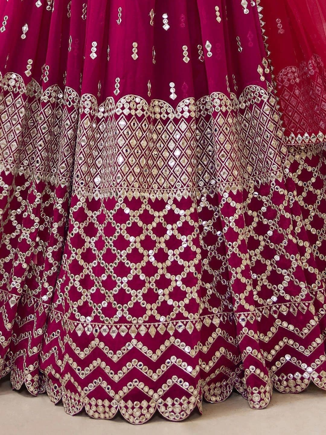 Zeel Clothing Embellished Mirror Work Semi-Stitched Lehenga & Unstitched Blouse With Dupatta thumbnail 4