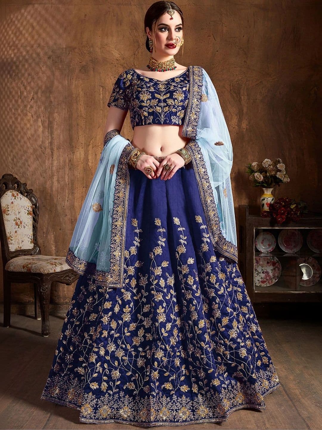 Zeel Clothing Embroidered Sequinned Semi-Stitched Lehenga & Unstitched Blouse With Dupatta - view 1