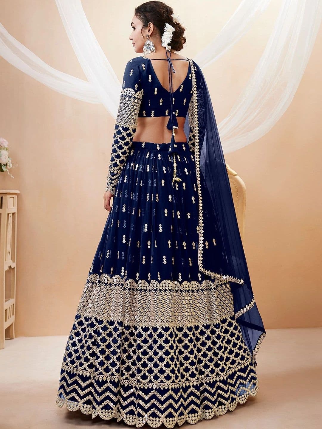 Zeel Clothing Embellished Mirror Work Semi-Stitched Lehenga & Unstitched Blouse With Dupatta thumbnail 7