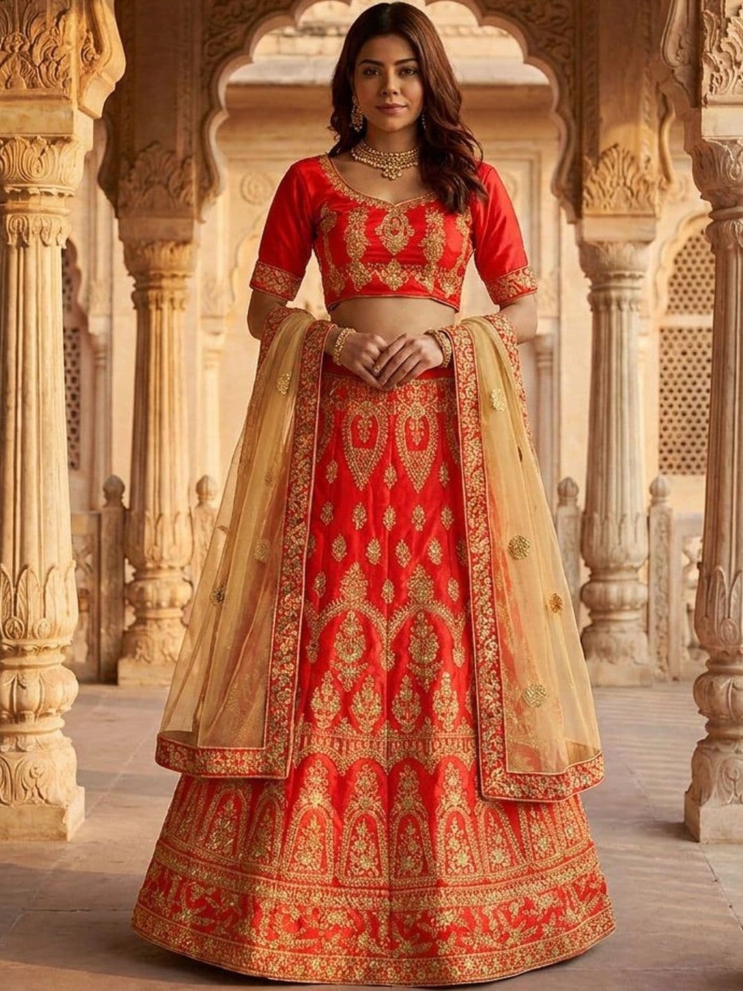 Sangria Embroidered Semi-Stitched Lehenga & Unstitched Blouse With Dupatta - view 1