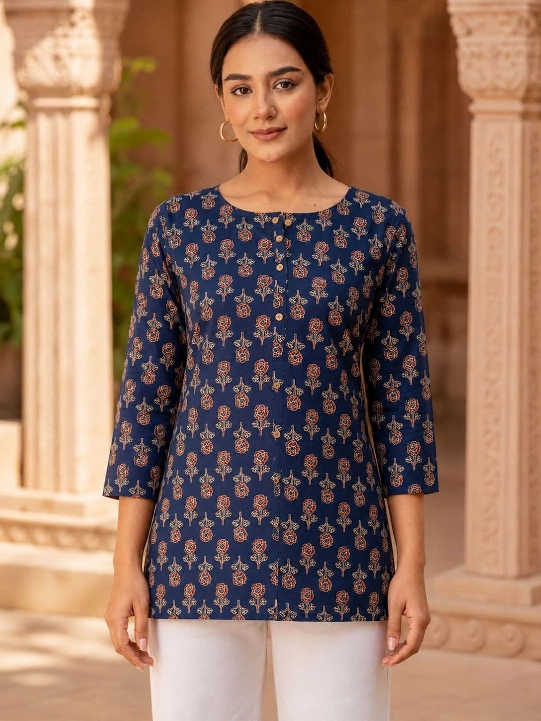 FERANOID Floral Printed Pure Cotton Short Kurti thumbnail 3