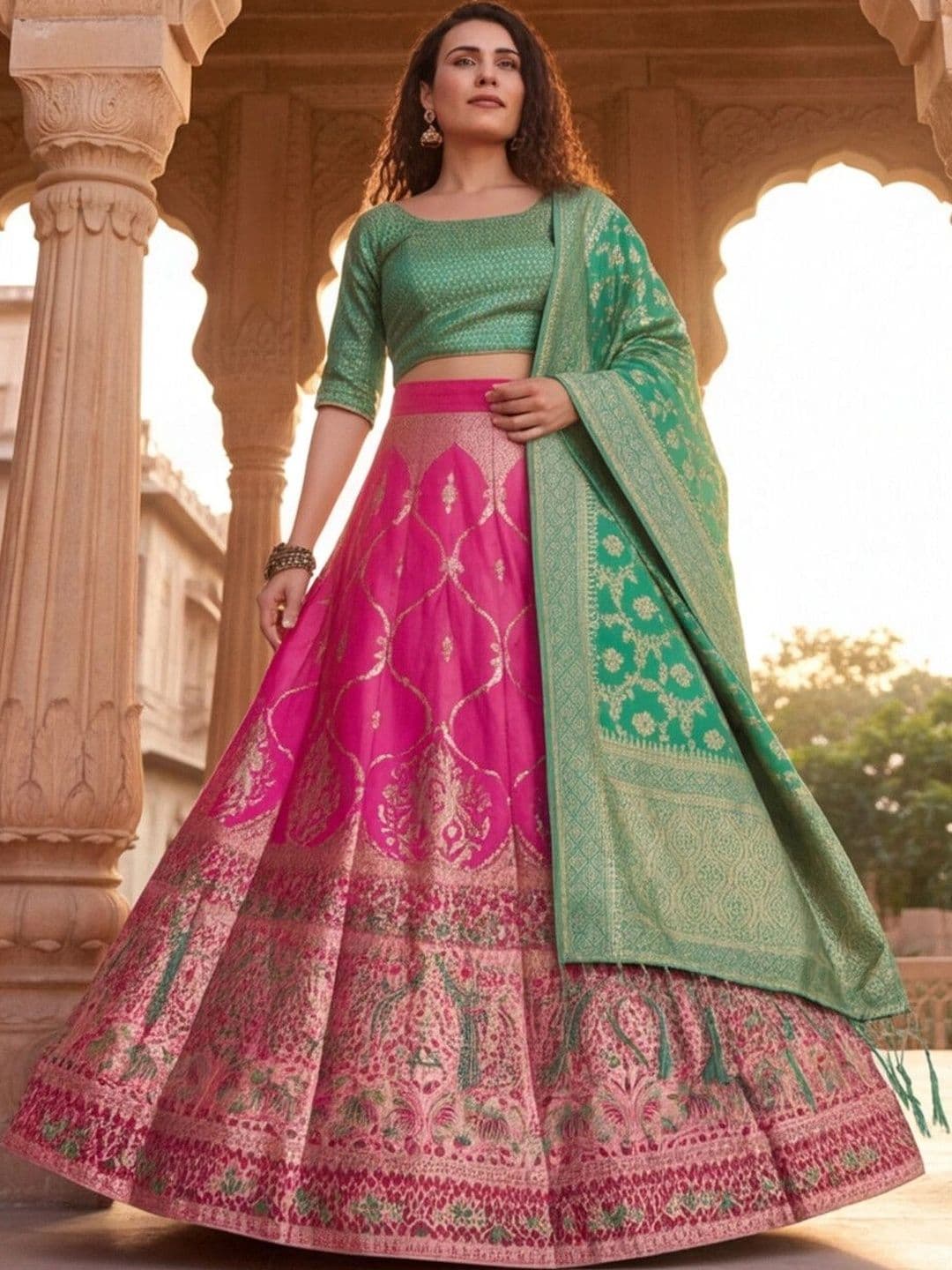Sangria Semi-Stitched Lehenga & Unstitched Blouse With Dupatta thumbnail 4
