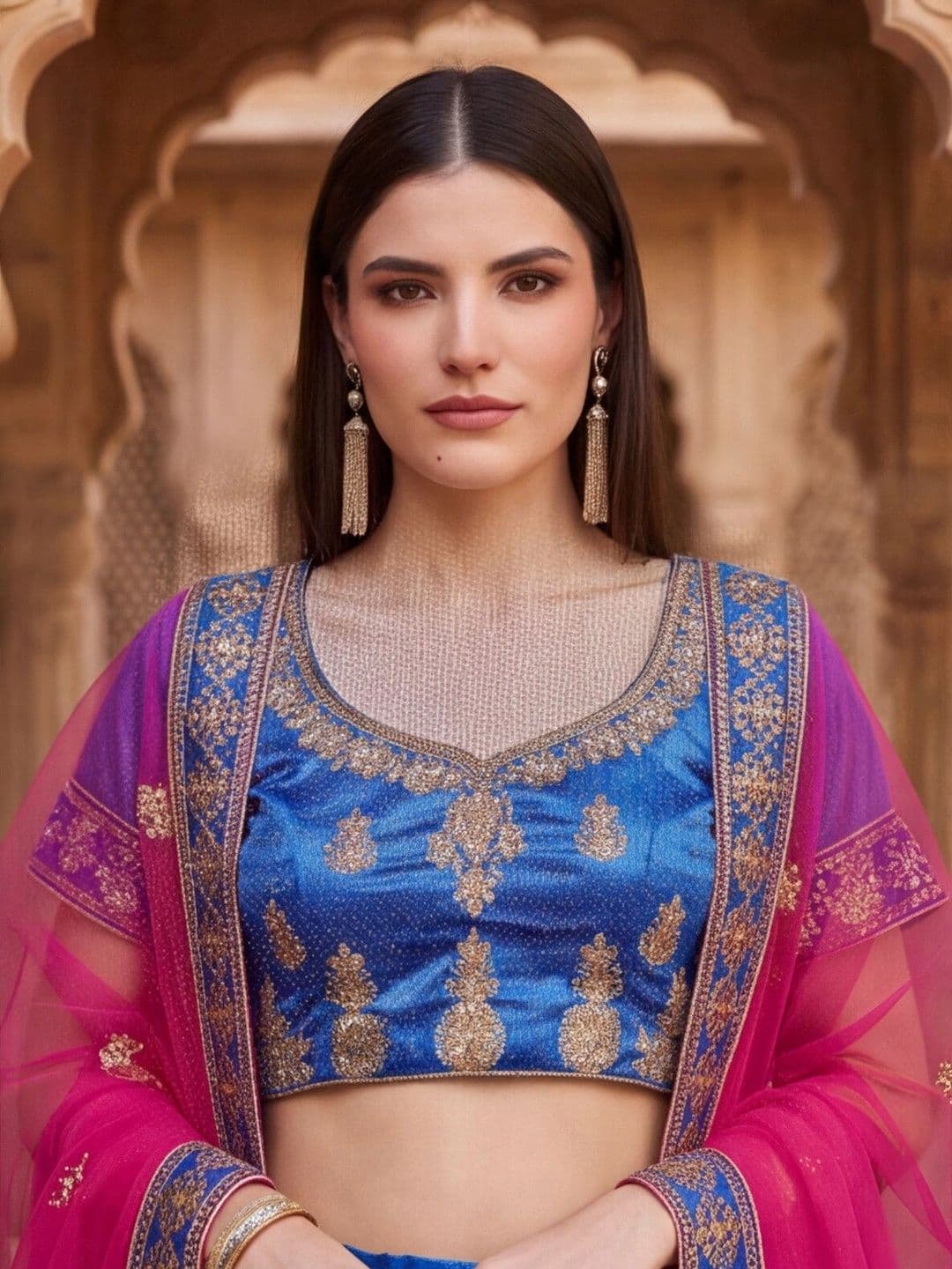 Sangria Embroidered Semi-Stitched Lehenga & Unstitched Blouse With Dupatta thumbnail 3