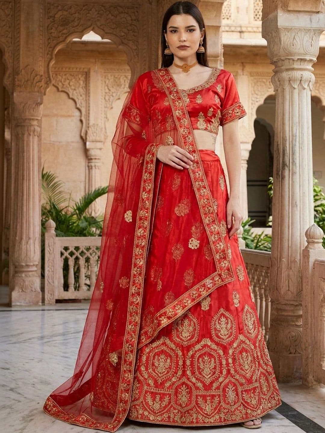 Sangria Embroidered Semi-Stitched Lehenga & Unstitched Blouse With Dupatta - view 1