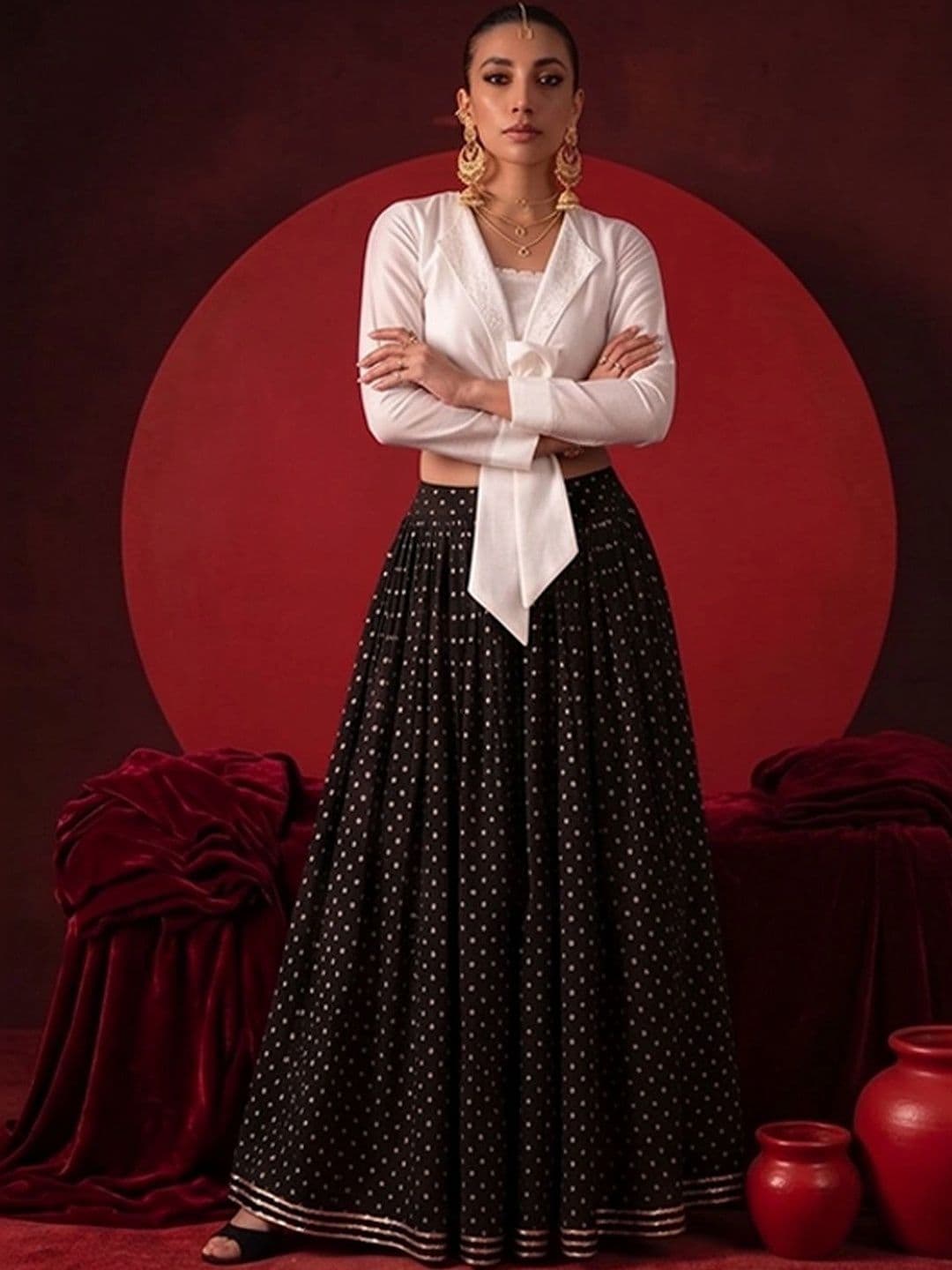 Varanga Women Georgette Geometric Maxi Flared Skirt thumbnail 4
