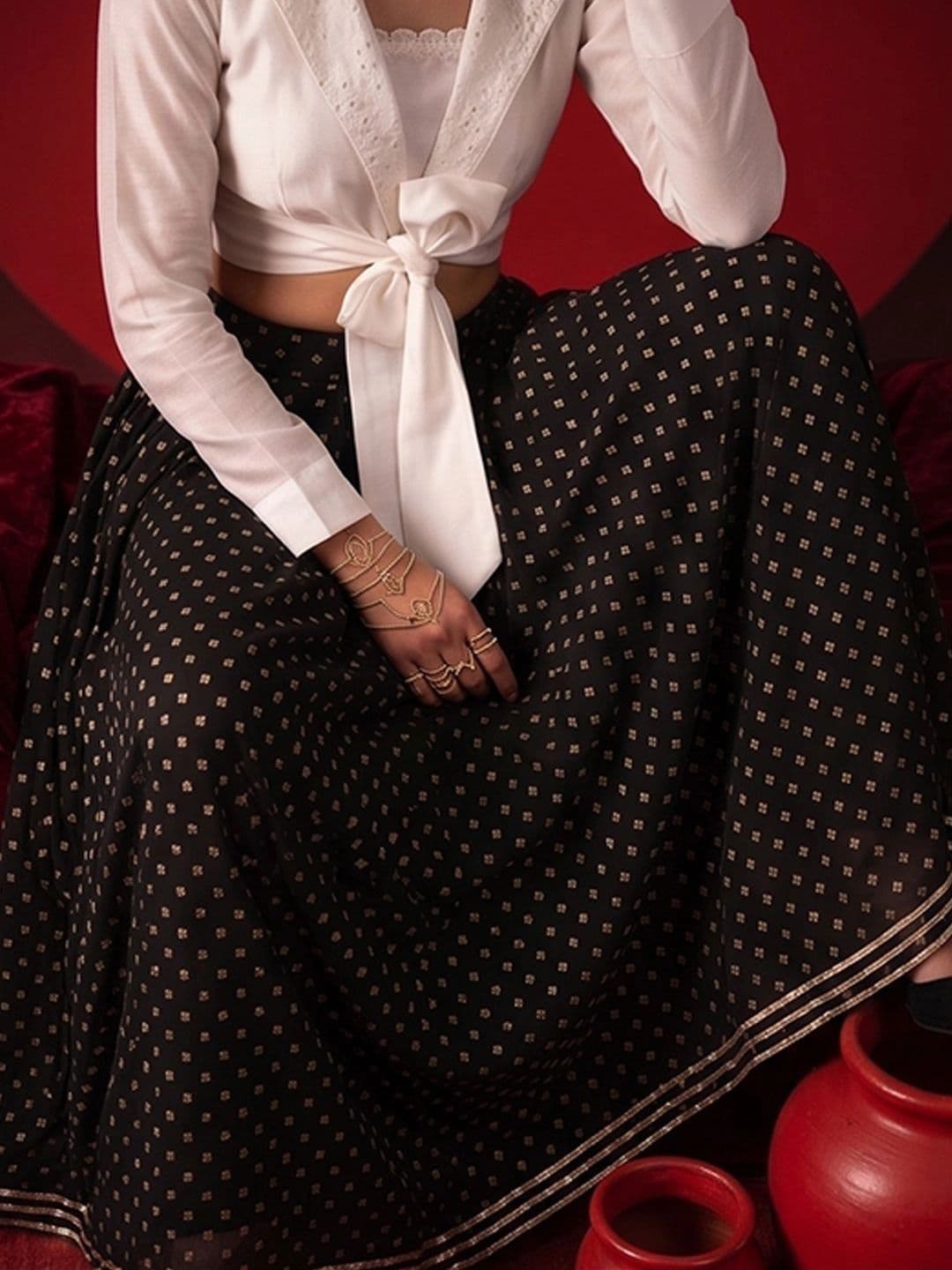 Varanga Women Georgette Geometric Maxi Flared Skirt thumbnail 6