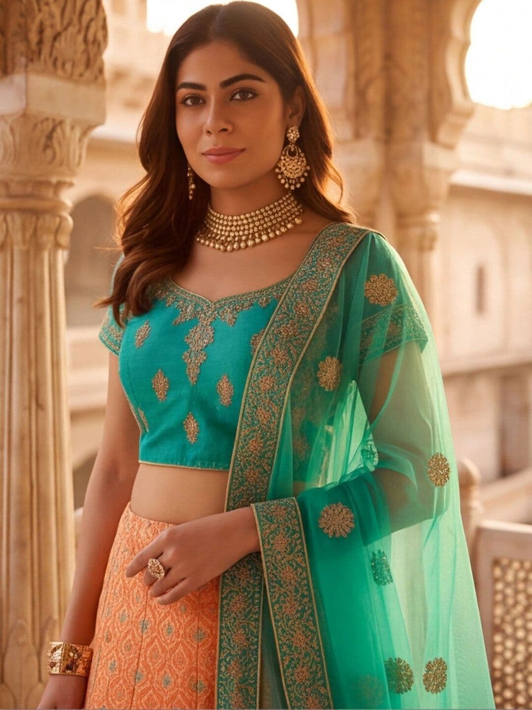 Sangria Embroidered Semi-Stitched Lehenga & Unstitched Blouse With Dupatta thumbnail 5