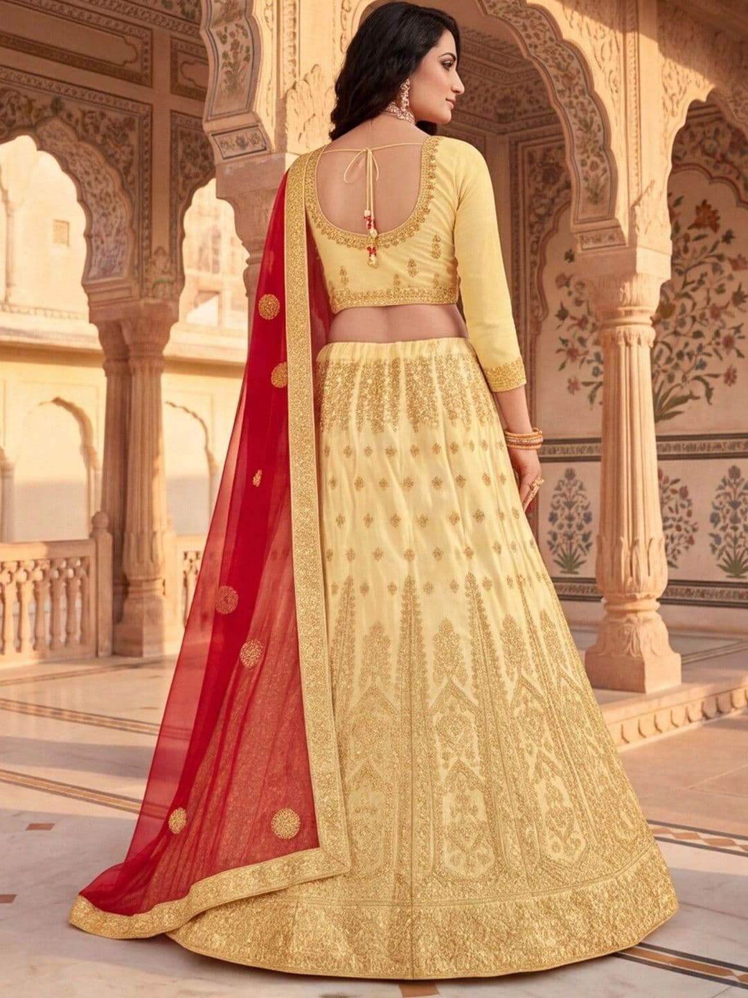Sangria Embroidered Semi-Stitched Lehenga & Unstitched Blouse With Dupatta thumbnail 2