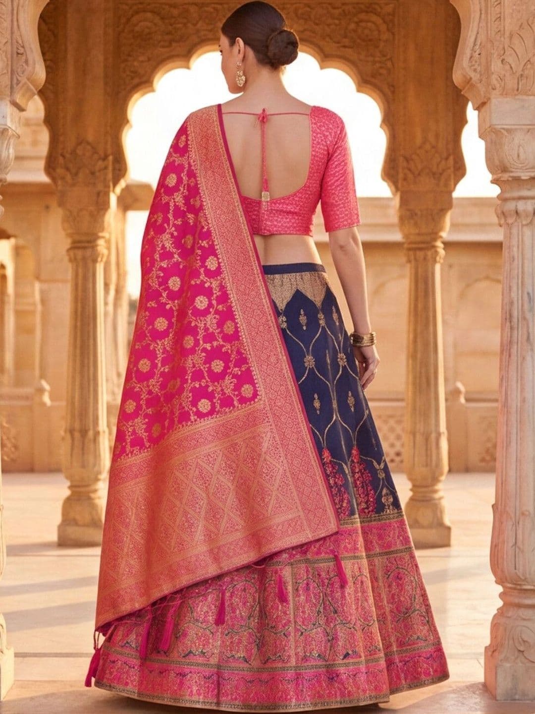 Sangria Semi-Stitched Lehenga & Unstitched Blouse With Dupatta thumbnail 6