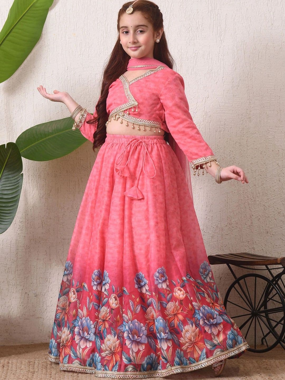 Indi-Loom Couture Girls Embellished Ready to Wear Lehenga & Blouse With Dupatta thumbnail 3
