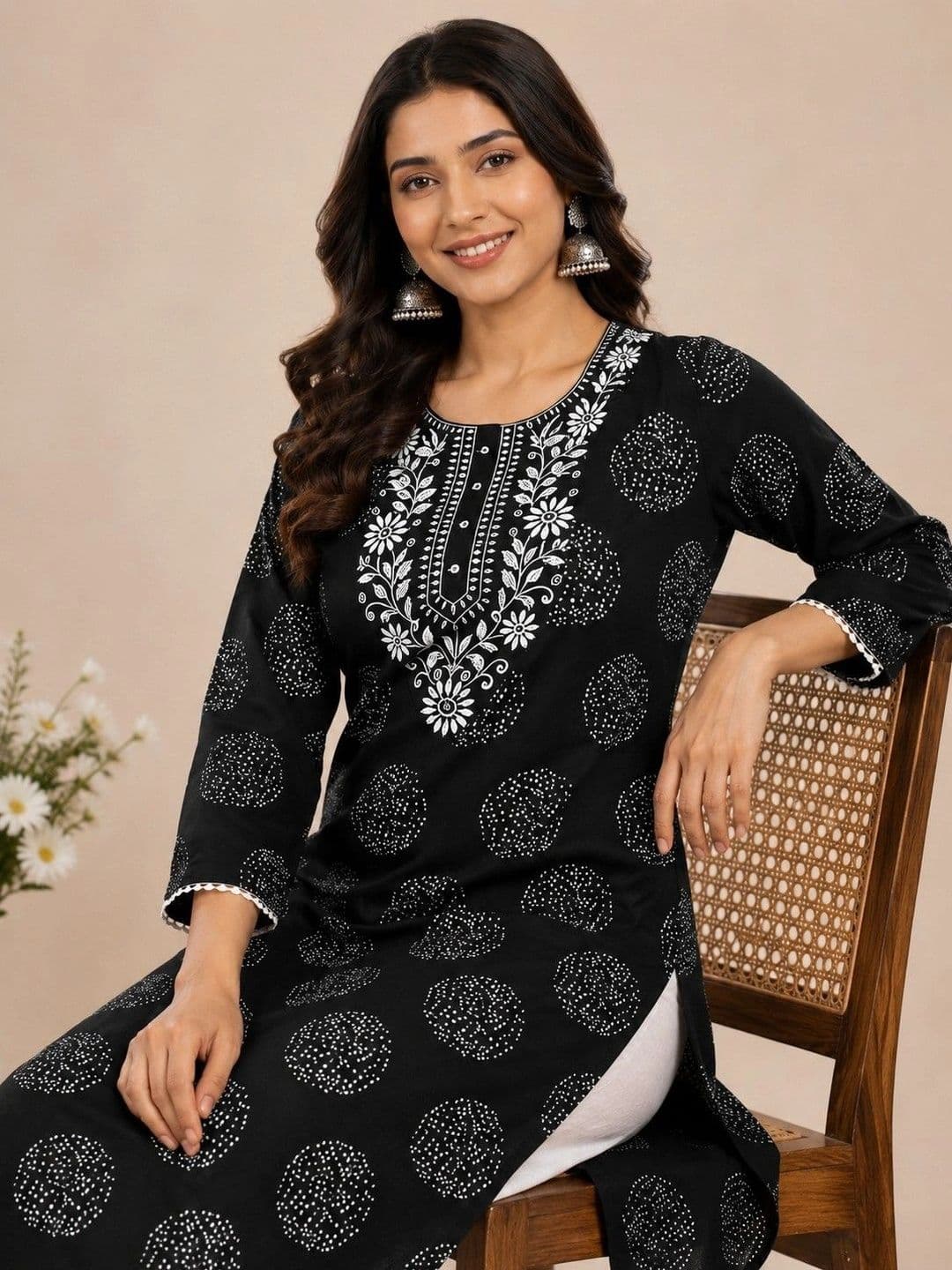 KKFAB Women Ethnic Motifs Printed Thread Work Indie Prints Kurta - view 1