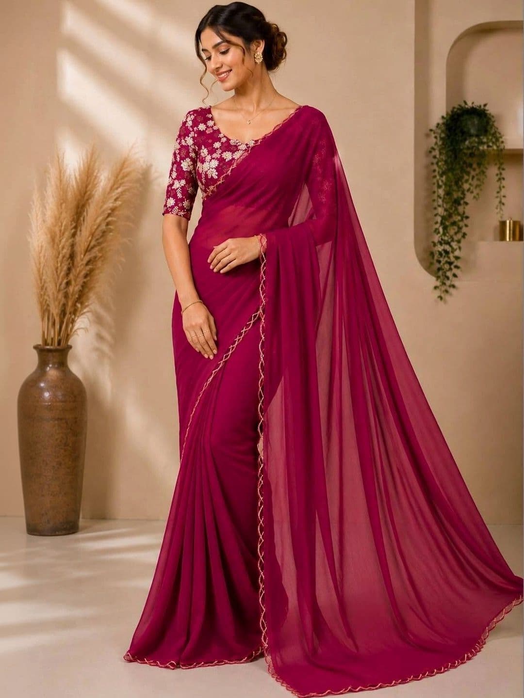 Saanvi Floral Embroidered Poly Georgette Saree - view 1