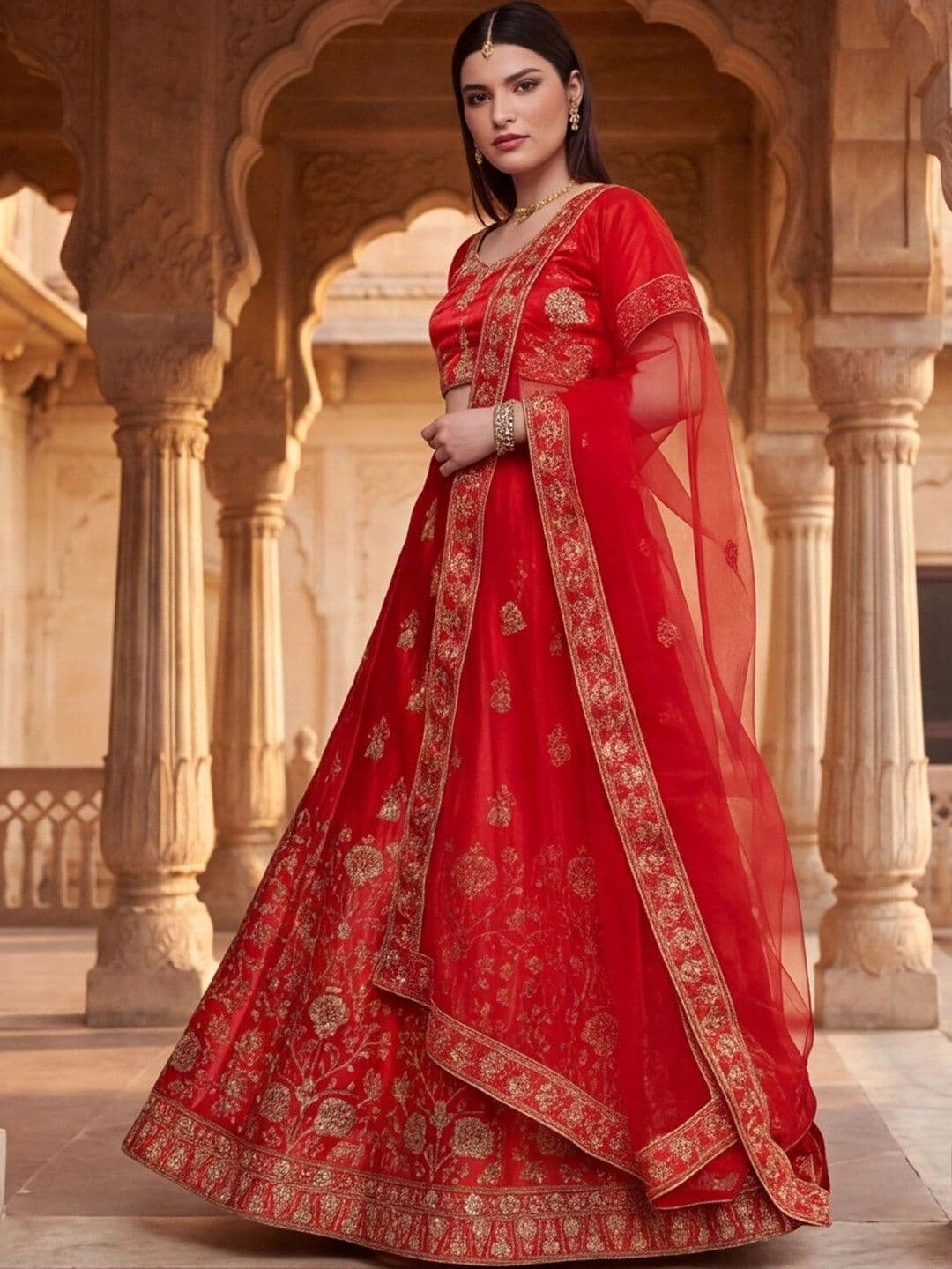 Sangria Embroidered Semi-Stitched Lehenga & Unstitched Blouse With Dupatta thumbnail 4