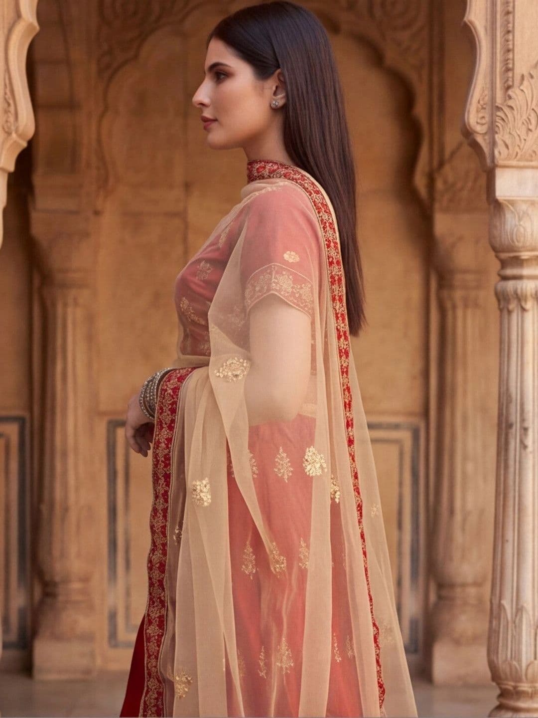 Sangria Embroidered Semi-Stitched Lehenga & Unstitched Blouse With Dupatta thumbnail 2