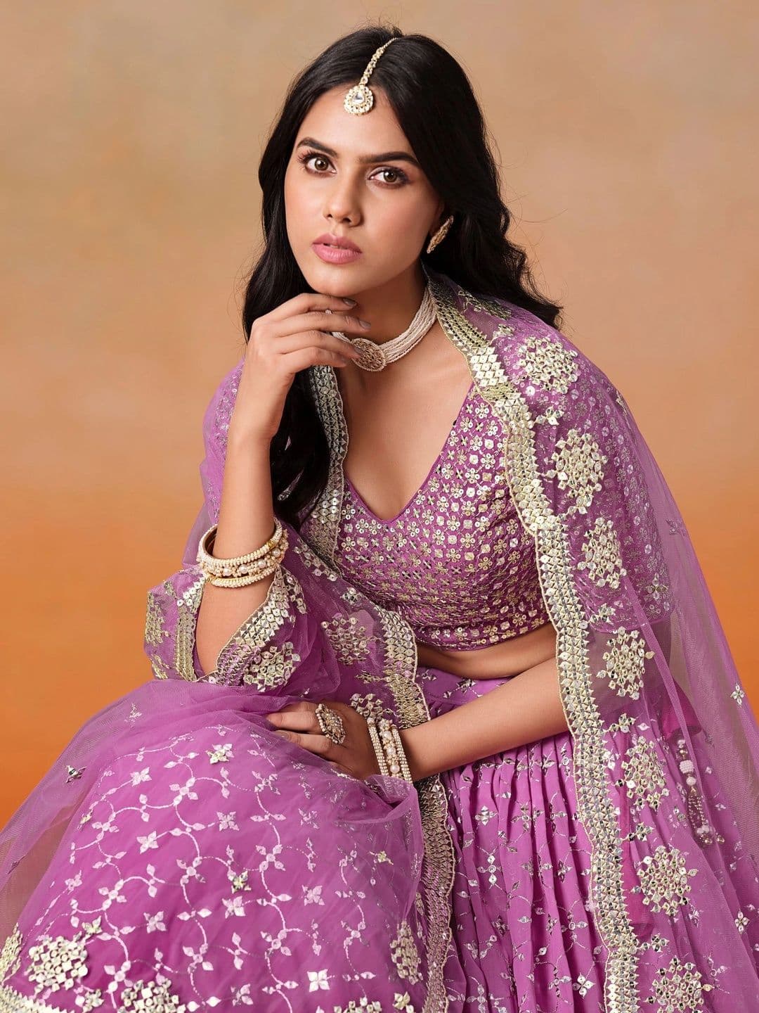 Zeel Clothing Embellished Sequinned Semi-Stitched Lehenga & Unstitched Blouse With Dupatta thumbnail 5