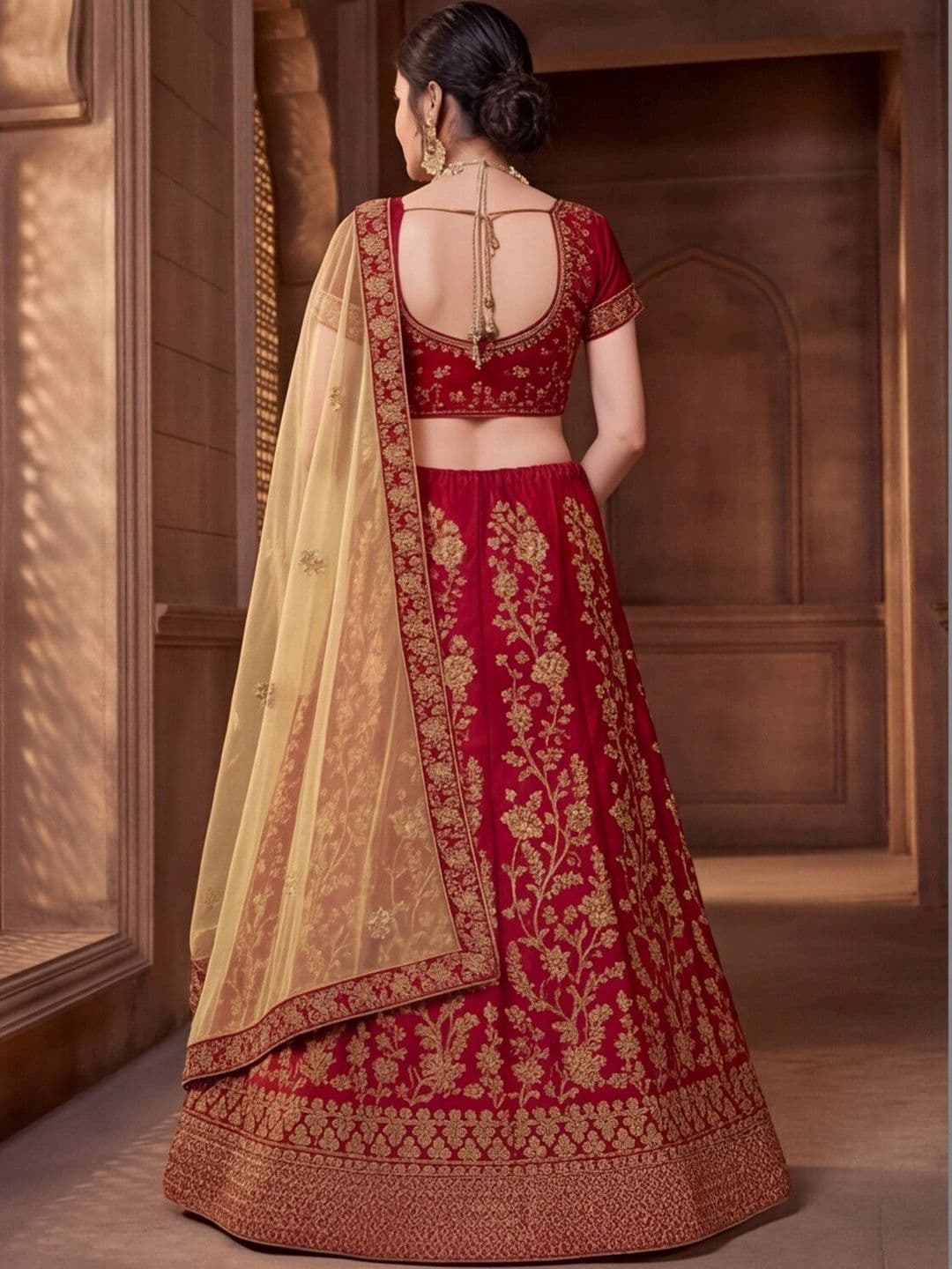 Sangria Embroidered Semi-Stitched Lehenga & Unstitched Blouse With Dupatta thumbnail 7