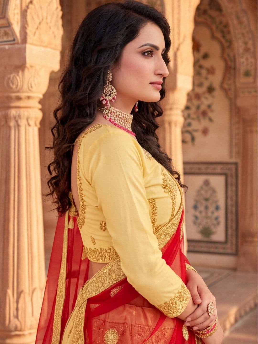 Sangria Embroidered Semi-Stitched Lehenga & Unstitched Blouse With Dupatta thumbnail 5