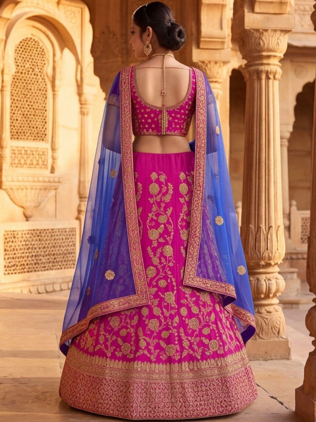 Sangria Embroidered Thread Work Semi-Stitched Lehenga & Unstitched Blouse With Dupatta thumbnail 2