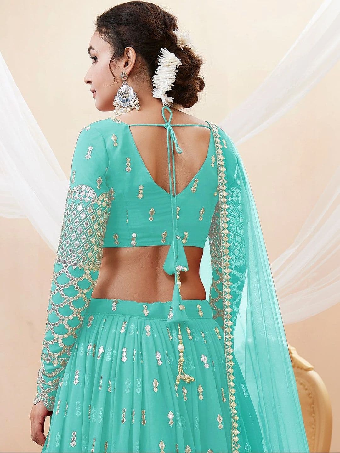 Zeel Clothing Embellished Mirror Work Semi-Stitched Lehenga & Unstitched Blouse With Dupatta thumbnail 6