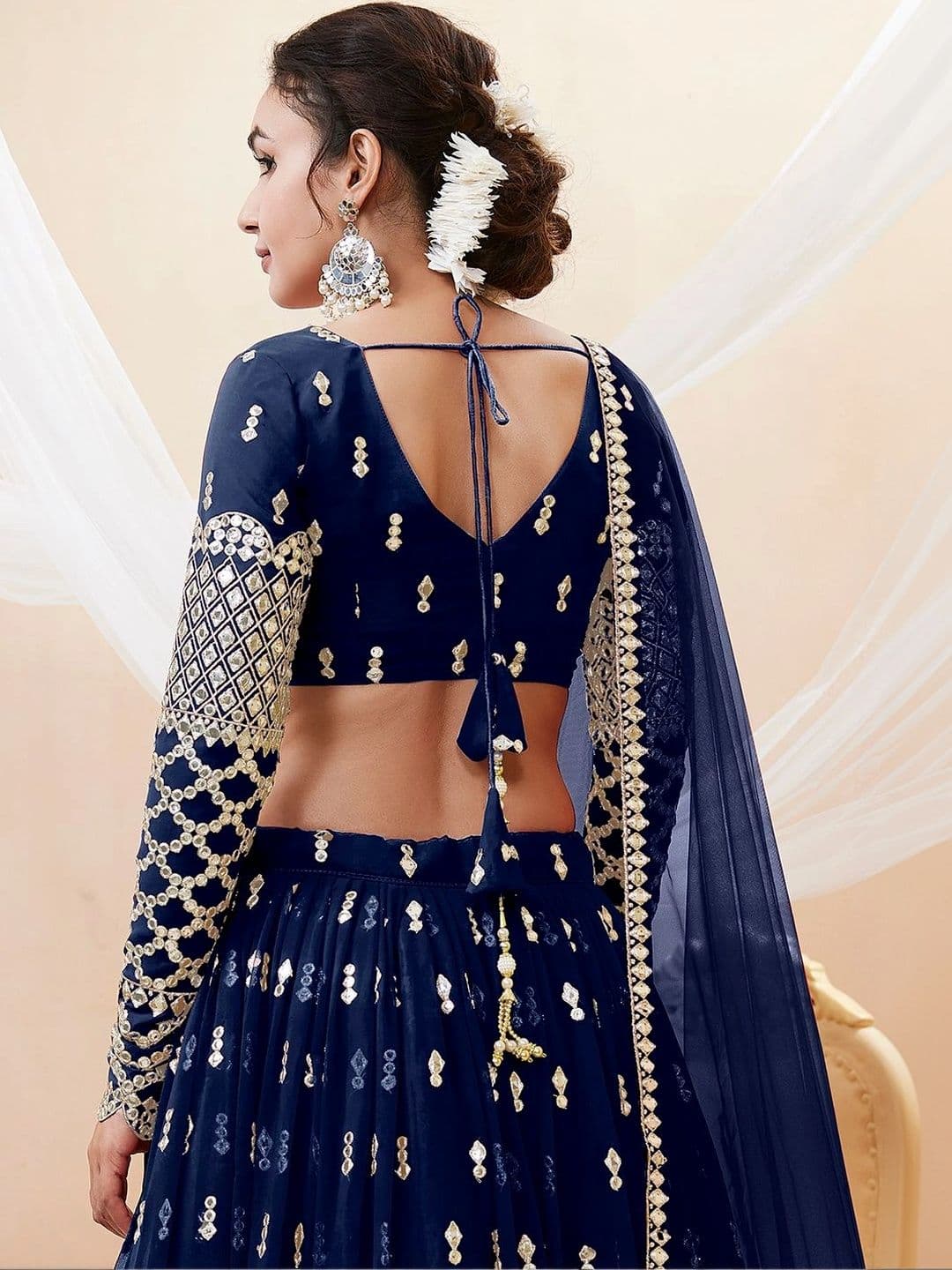 Zeel Clothing Embellished Mirror Work Semi-Stitched Lehenga & Unstitched Blouse With Dupatta thumbnail 2