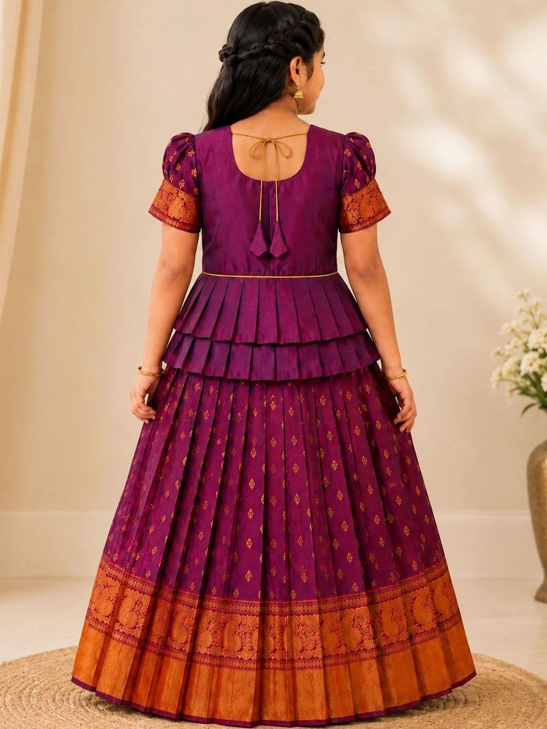 AMIRTHA FASHION Girls Embellished Thread Work Ready to Wear Lehenga & thumbnail 3