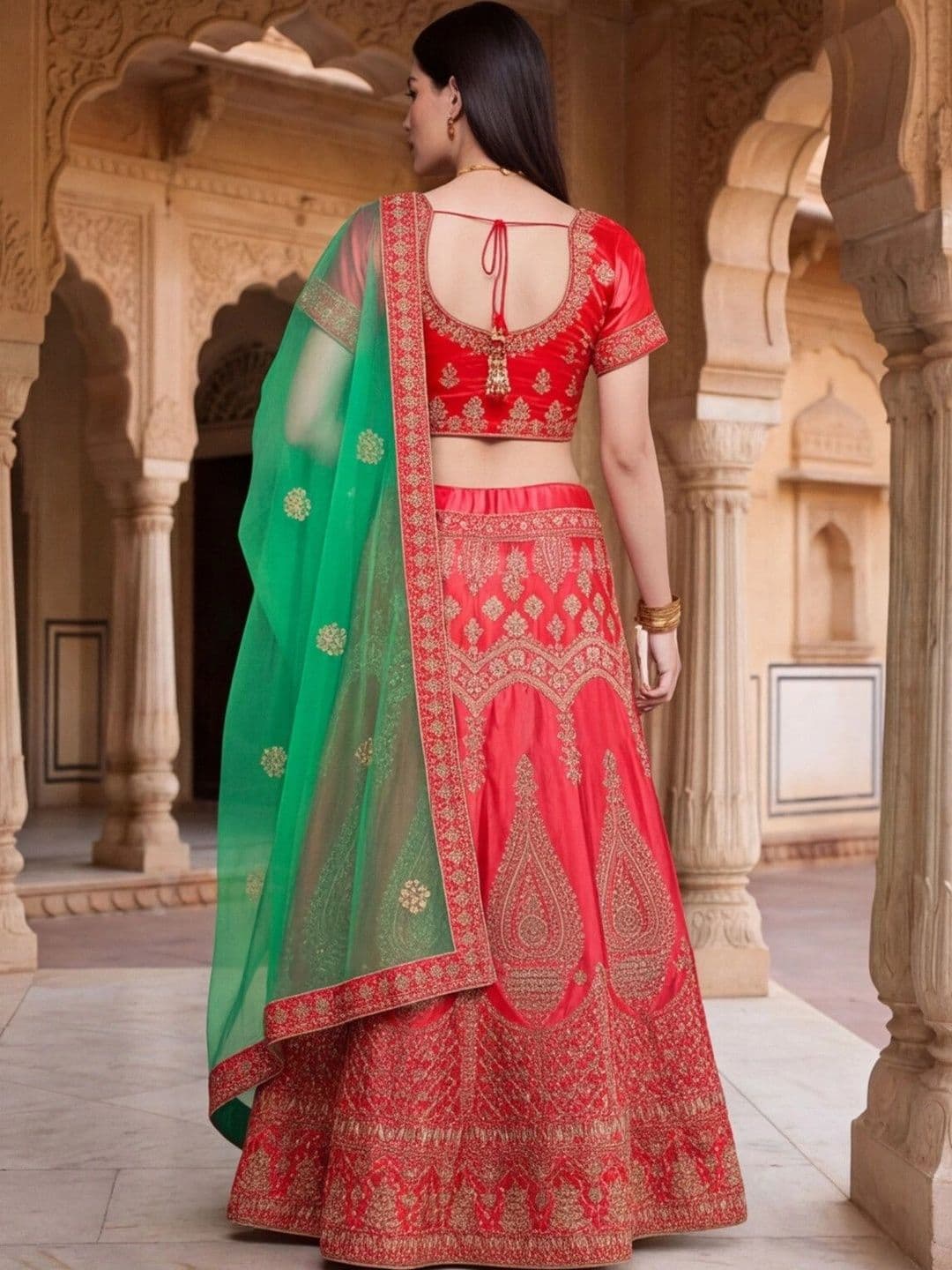 Sangria Embroidered Semi-Stitched Lehenga & Unstitched Blouse With Dupatta thumbnail 6