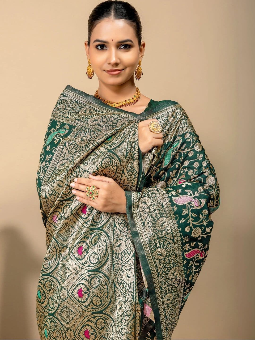 SILKARA CREATION Woven Design Zari Silk Blend Banarasi Saree thumbnail 5