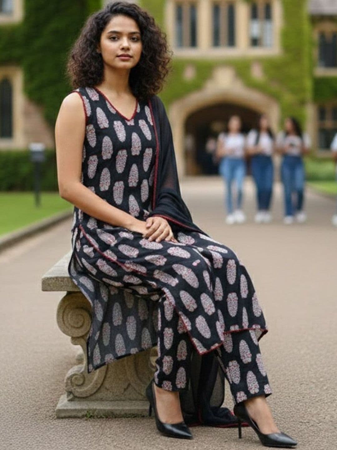 Varanga Women Ethnic Motifs Printed Regular Pure Cotton Kurta with Trousers & With Dupatta thumbnail 3