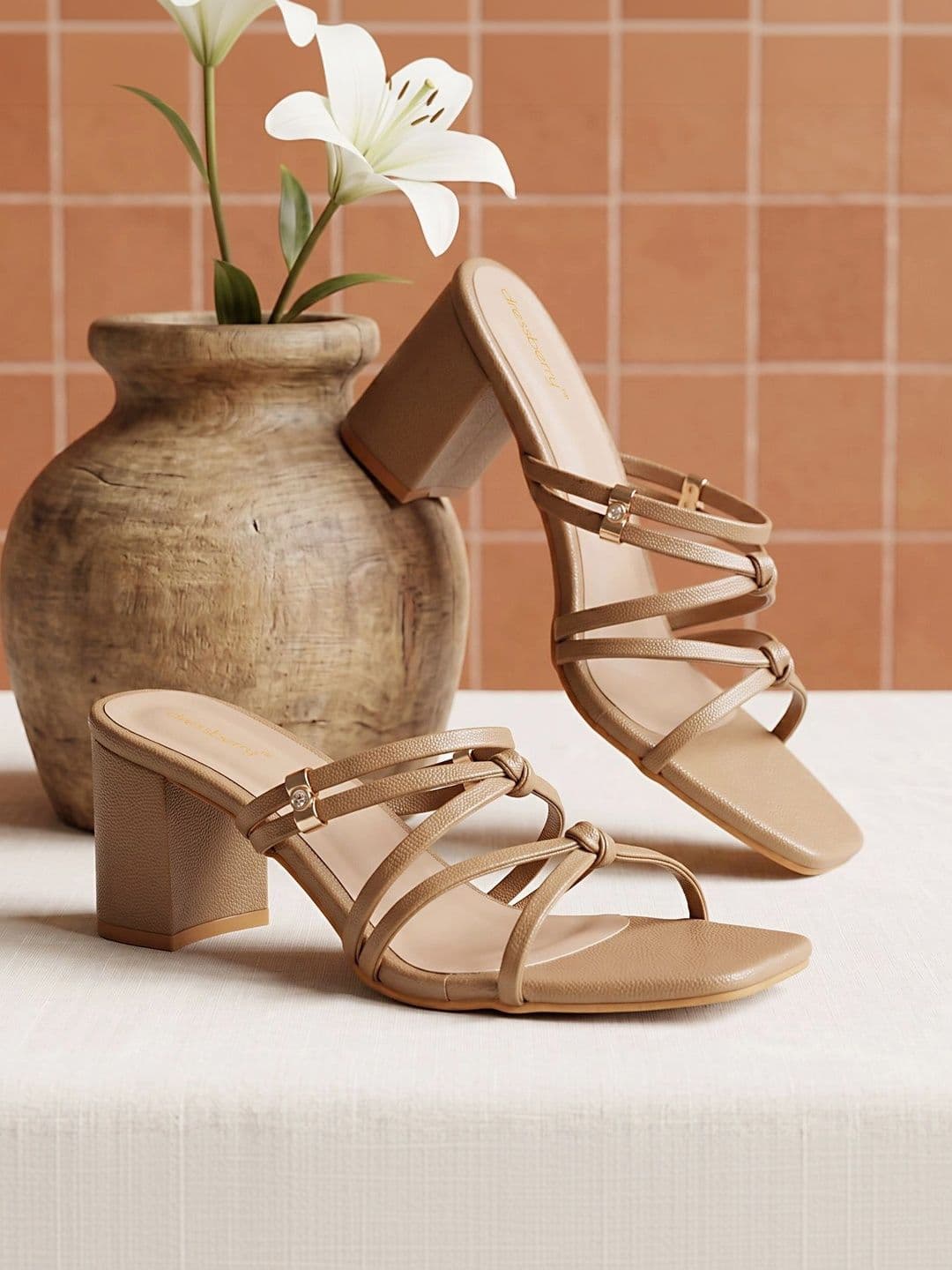 DressBerry Textured Ethnic Block Sandals with Buckles - view 1
