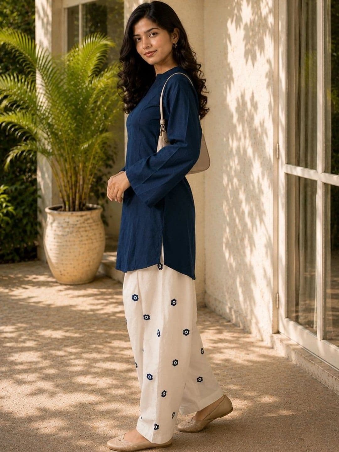 TWINS LADY Women Ethnic Motifs Regular Chanderi Cotton Kurta with Harem Pants thumbnail 3