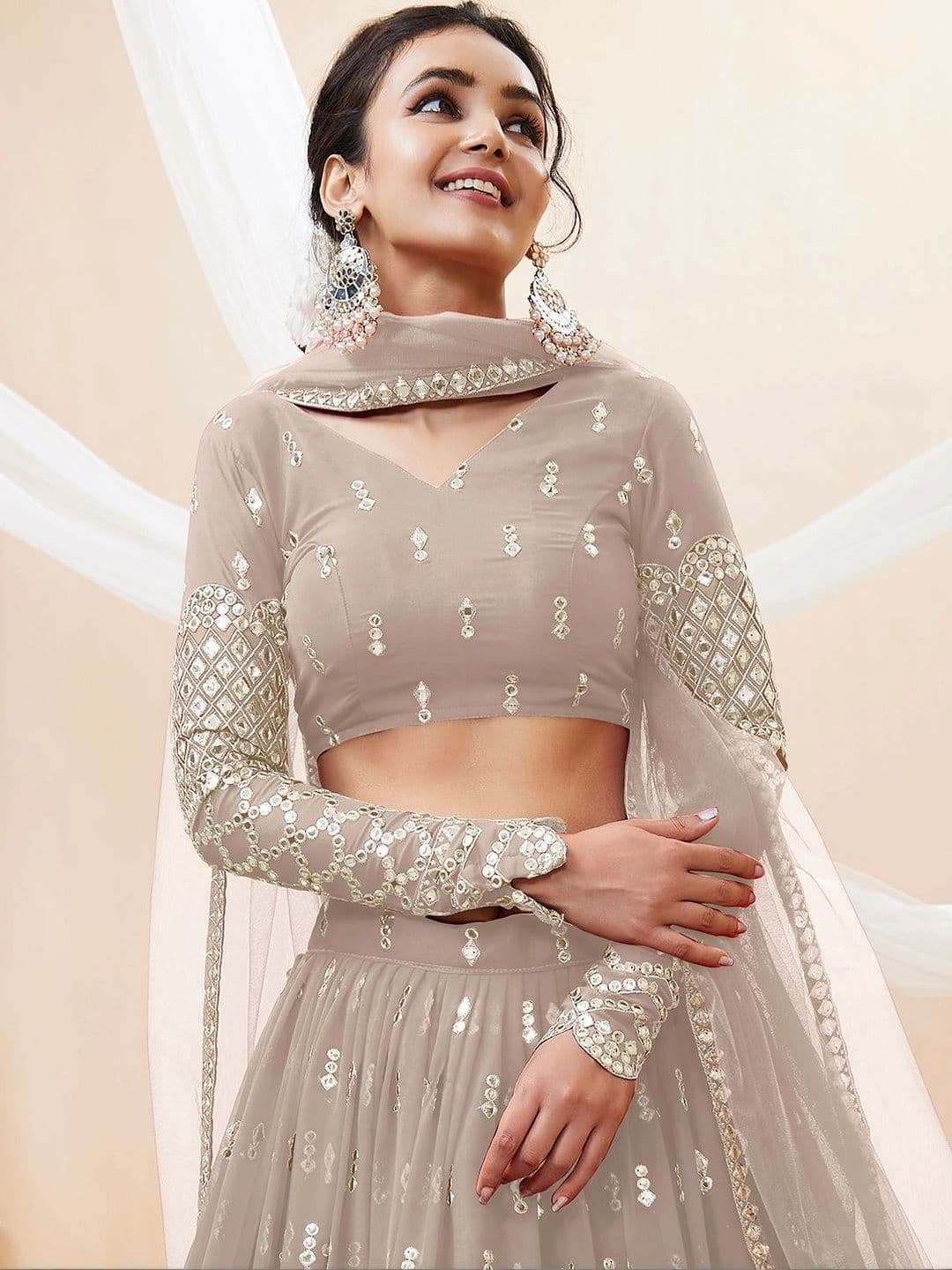 Zeel Clothing Embellished Mirror Work Semi-Stitched Lehenga & Unstitched Blouse With Dupatta thumbnail 3