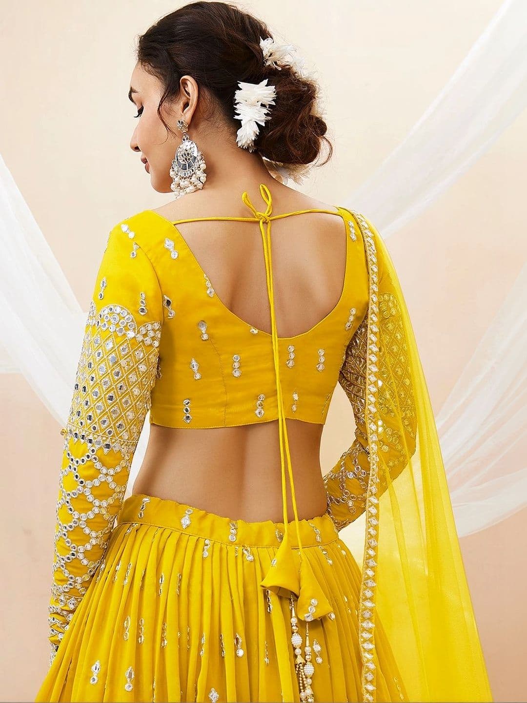 Zeel Clothing Embellished Mirror Work Semi-Stitched Lehenga & Unstitched Blouse With Dupatta thumbnail 5