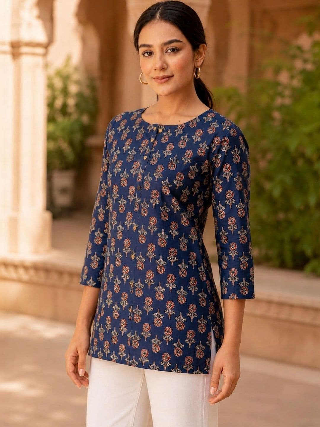FERANOID Floral Printed Pure Cotton Short Kurti thumbnail 6
