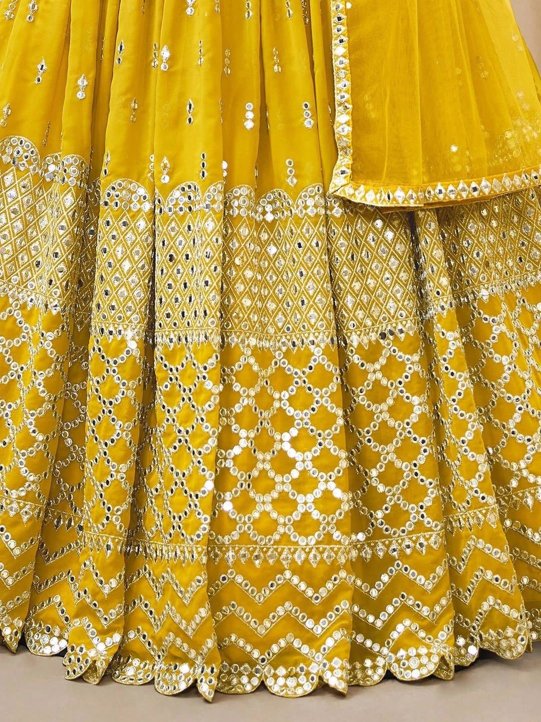 Zeel Clothing Embellished Mirror Work Semi-Stitched Lehenga & Unstitched Blouse With Dupatta thumbnail 7