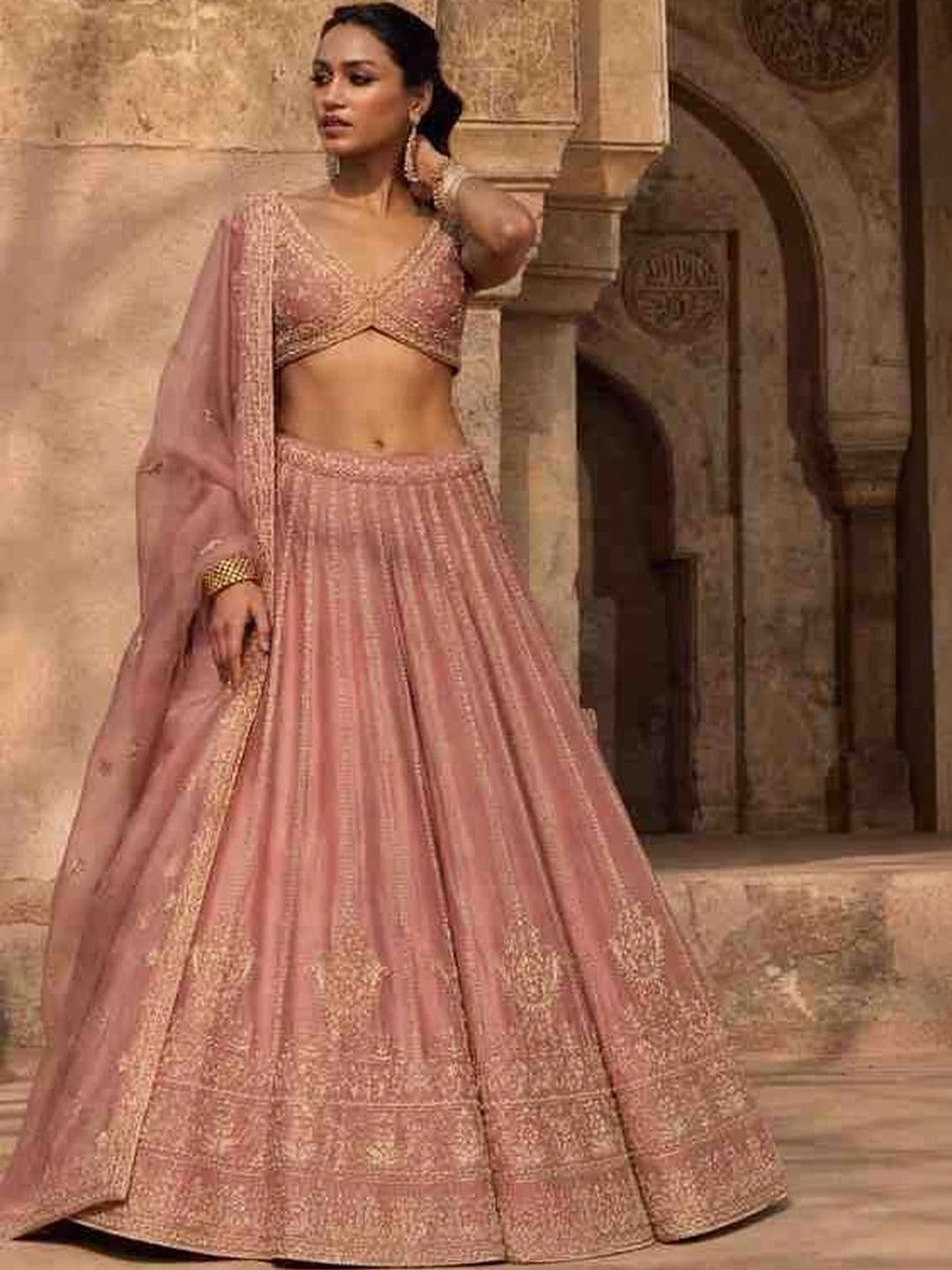 Sangria Embroidered Semi-Stitched Lehenga & Unstitched Blouse With Dupatta - view 1