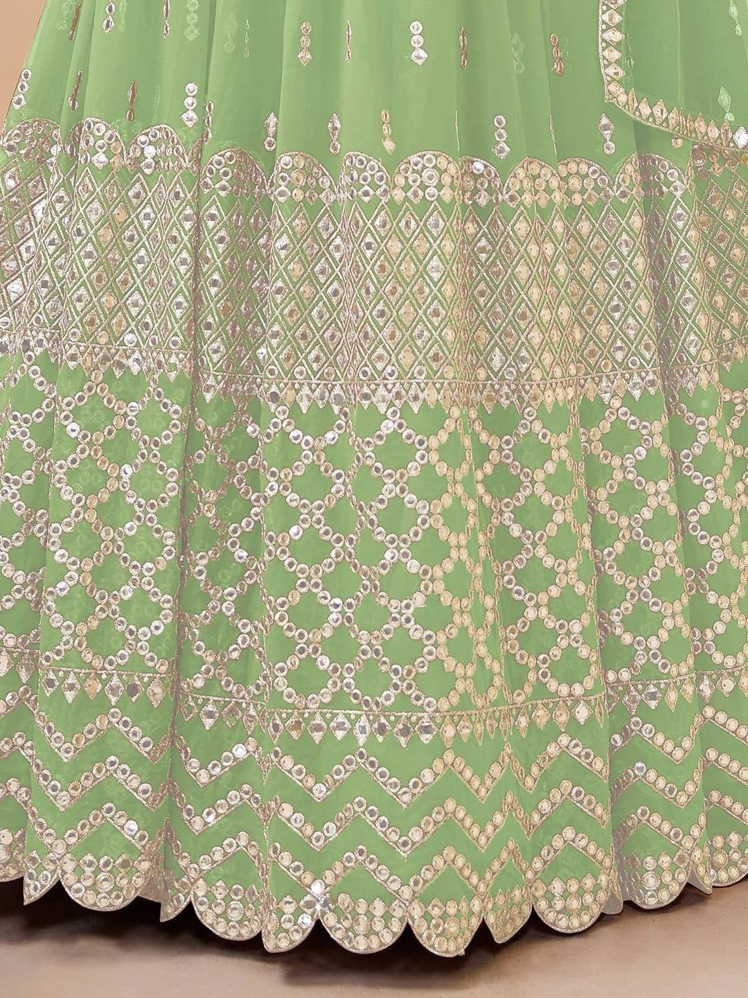 Zeel Clothing Embellished Mirror Work Semi-Stitched Lehenga & Unstitched Blouse With Dupatta thumbnail 3