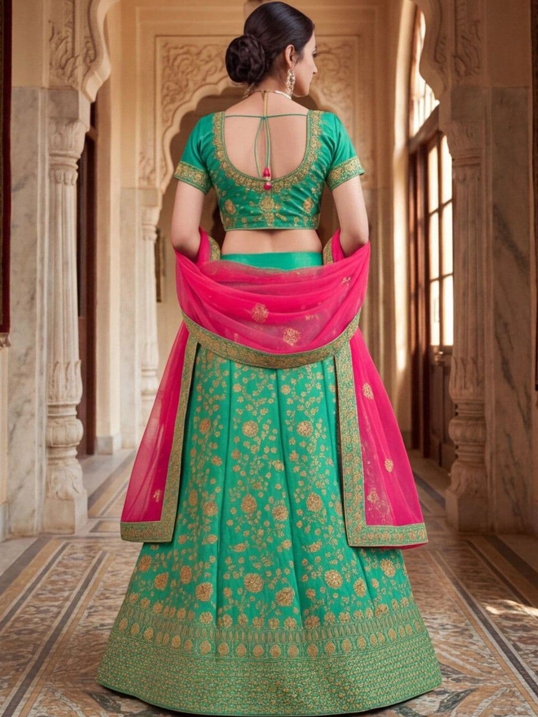 Sangria Embellished Semi-Stitched Lehenga & Unstitched Blouse With Dupatta thumbnail 5