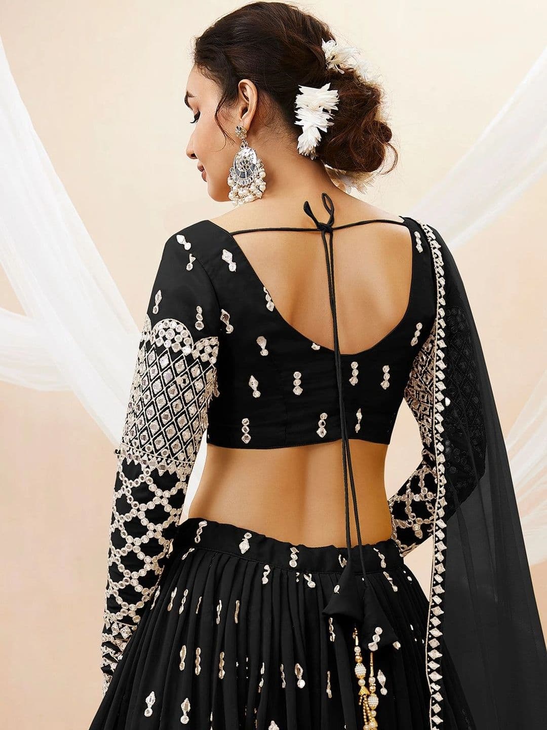 Zeel Clothing Embellished Mirror Work Semi-Stitched Lehenga & Unstitched Blouse With Dupatta thumbnail 7