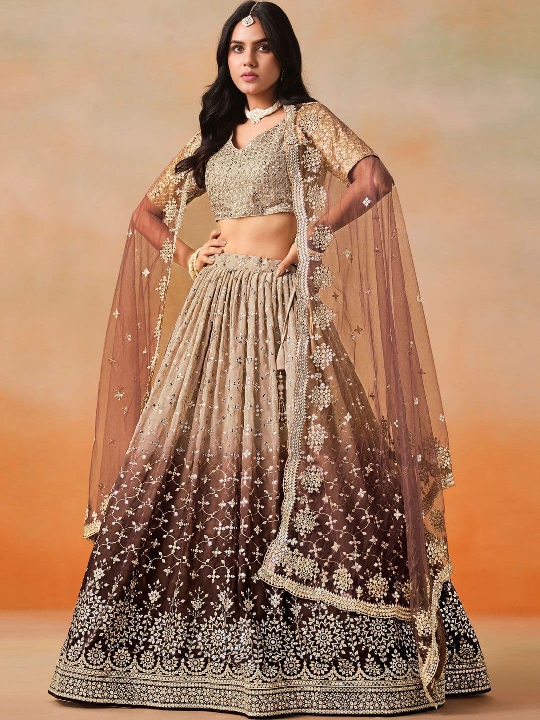 Zeel Clothing Embellished Sequinned Semi-Stitched Lehenga & Unstitched Blouse With Dupatta thumbnail 5